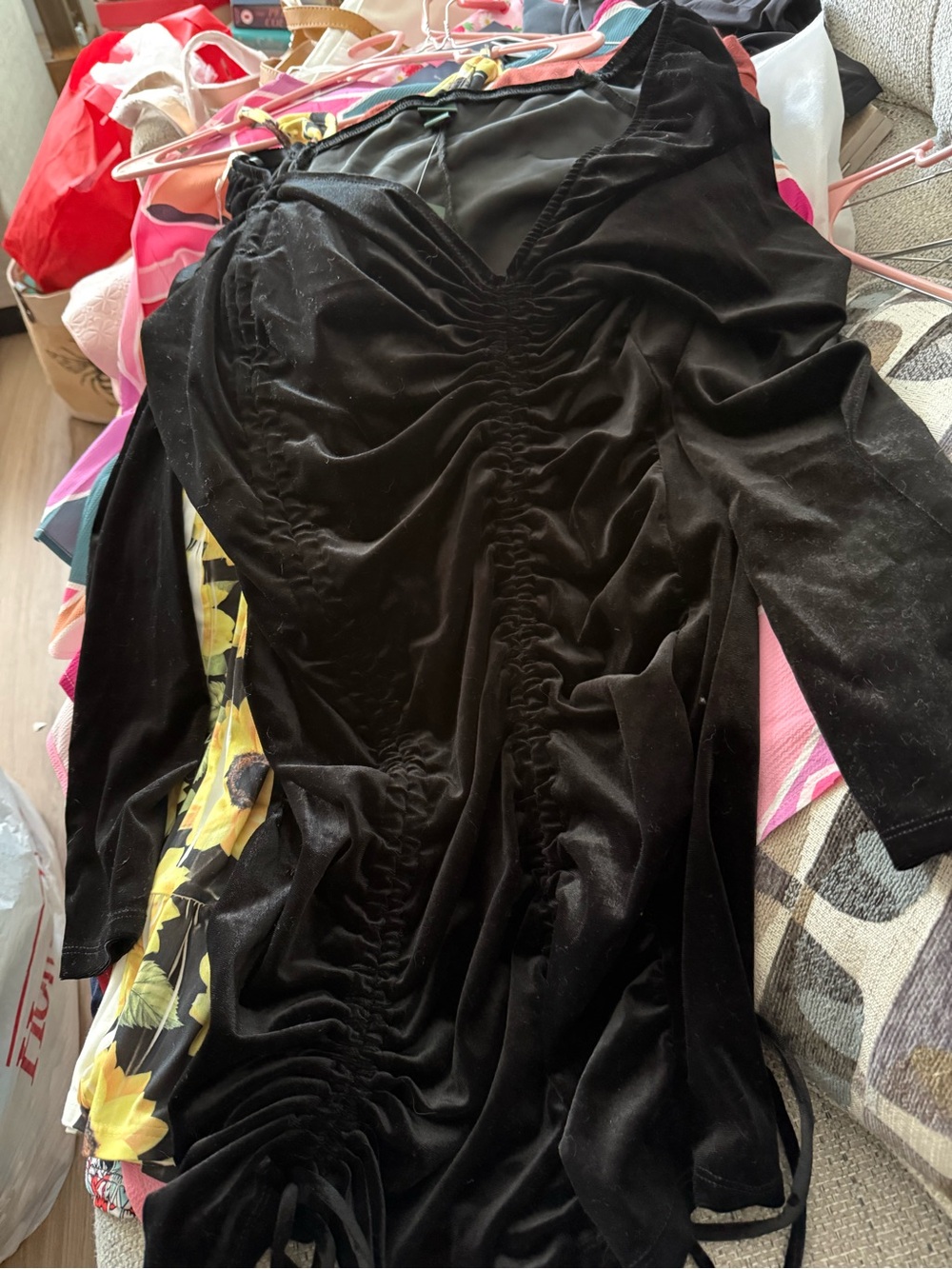 wild fable Black Ruched Velvet Mini Dress